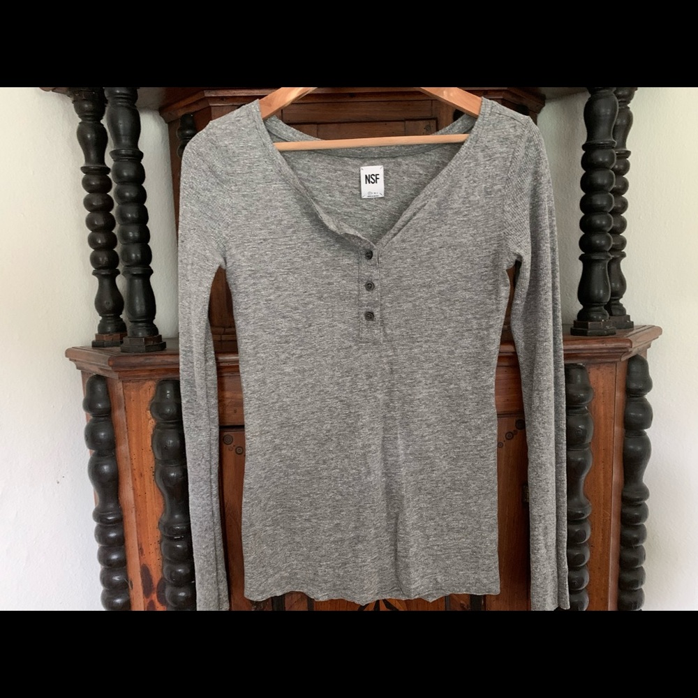 NSF Gray Long Sleeve Henley Top